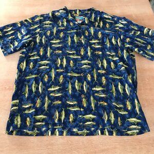 Joe Kealoha Hawaiian Shirt Men XL Fish Print Button Up Pocket Short Sleeve